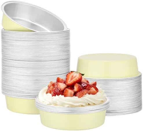 Beasea Aluminum Foil Ramekins Tart Tin, 100 Pack 7.3oz 215ml Disposable Baking Cups Only, 4 Inch Mini Ramekin No Lids Cupcake Baking Pie Cups for Party - Sage Green