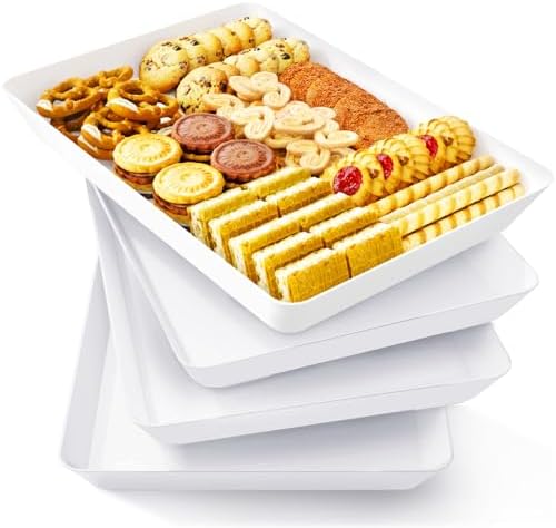Lifewit 4 Pcs Serving Tray for Party, Reusable Plastic Food Serving Platter