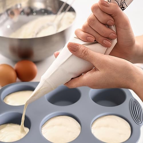 Silicone Muffin Pan - 6-Cavity Nonstick Baking Tray for Muffins, Cupcakes, Brownies and More - Food Grade and BPA Free - Pack of 3 Colors (Gray, Orange, Peacock Blue)