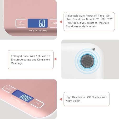Digital Shipping Scale,Stainless Steel Panel, Accurate Portable Postal Scale for Packages, Small Business,Kitchen, Food, Handmade, Liquids, and Boutique (Rose Gold Rechargeable(10kg/1g))