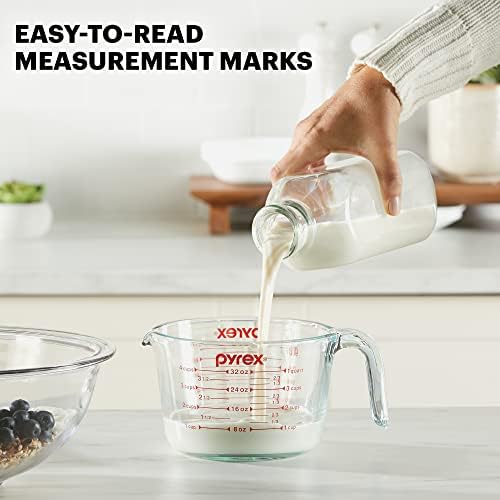Pyrex 4-Cup Glass Measuring Cup For Baking and Cooking, Dishwasher, Freezer, Microwave, and Preheated Oven Safe, Essential Kitchen Tools (Pack of 2)