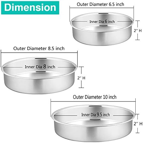 P&P CHEF Cake Pan Set of 3, 6" + 8" + 9.5" Round Baking Layer Cake Pan Tin