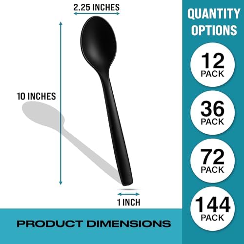 10" Black Plastic Serving Spoons for Buffet, 12 Pack