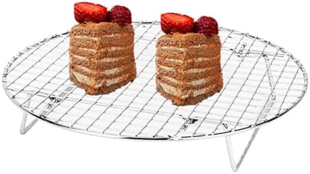 2 Pack Cooking Racks 10.5 inch Grids Steamer Baking Round Cooling Racks with Folding Feet Dehydrator Trays Stackable Barbecue Carbon Grates for Air Fryer
