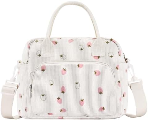 Lunch Bag Women Lunch Box for Women Adult Cute Insulated Lunch Bag Lager Cooler Lunch Tote Bags for Work Picnic (Beige-Light Strawberry)