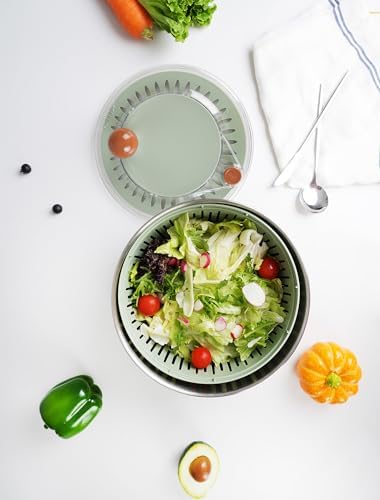 Lunememo Stainless Steel Salad Spinner, BPA Free, Quick Dry & Stop, 5.3 Qt