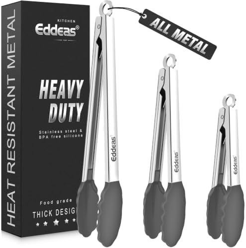 Tongs For Cooking - Silicone Metal Kitchen Tong 7" 9" & 12" Grey