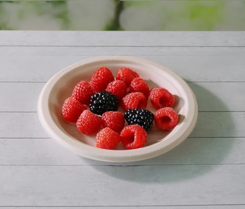 GreenWorks 100 Count 7“ Heavy-duty Compostable Plates, Unbleached Biodegradable Bagasse and Bamboo fiber Paper Plates
