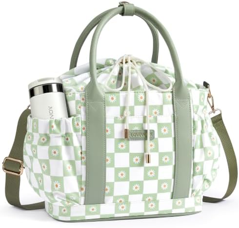 LOVEVOOK Drawstring Insulated Lunch Bag Women,Adult Lunch Box,Daisy Print
