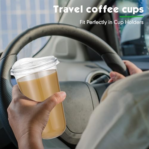 Baderke 50 Pcs Round Bottom Plastic Cups with Lids Clear Togo,18 Oz
