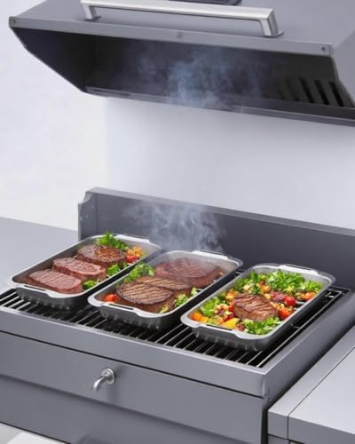 VIKEYHOME Grill Carry System, 6-Piece Stainless Steel Large Food Prep Tray, 16.5" x 11" Pan, Outdoor Grill with Cooling Rack for Vegetables, Fish, Meat, Great Grilling Gifts for Men