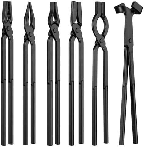 Blacksmith Tongs Set, 17 Inch Carbon Steel Forging Tongs, 6-Piece Professional Blacksmithing Tools for Beginners and Expert Craftsmen