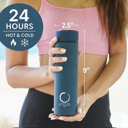 Pure Zen Tea Insulated Tea Infuser Bottle, 15 oz, Tea Thermos with Infuser