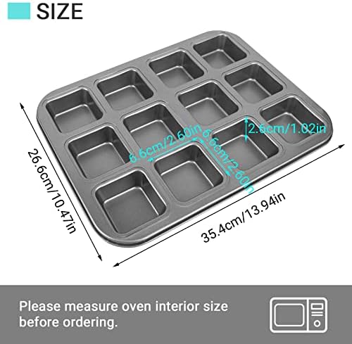 Beasea Brownie Pan with Dividers, 2 Set All Edges Square Cupcake Brownie Pans 12 Mini Cavity Non Stick Baking Carbon Steel Bread Mold Small Edge 3x4 Individual Cutter Sheet Tray for Cake Cookie Oven