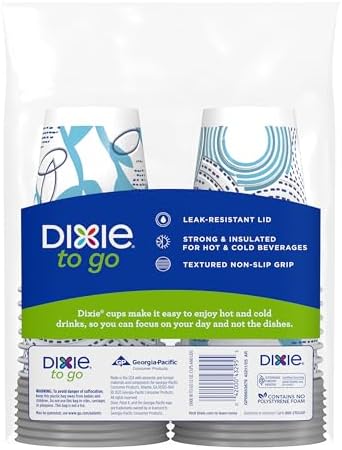 Dixie To Go Paper Coffee Cups With Lids, 12 oz, 14 ct, Disposable Insulated Paper Cups for On-The-Go Hot or Cold Beverages (Pack of 8)
