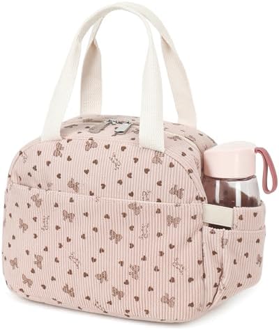 Lunch Box Lunch Bag Insulated Lunchbox Cute Reusable Lunch Tote bags for School Work Picnic for Kids Girls Women (Pink Bowknot)