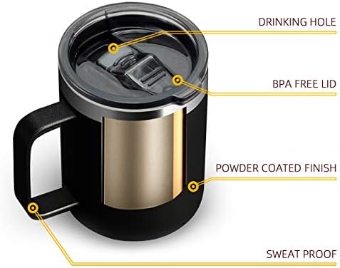12 oz Insulated Travel Coffee Mug with Handle, Black