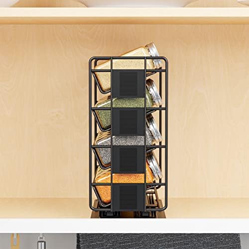 SpaceAid Pull Out Spice Rack Organizer with 20 Jars, Heavy Duty Slide Out Seasoning Organizer for Kitchen Cabinets, with 801 Labels and Chalk Marker, Right Facing