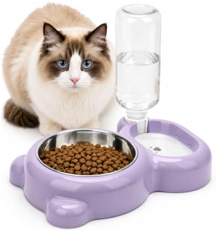 2-in-1 Dog Cat Bowl, Cat Food and Water Bowl Set, Purple