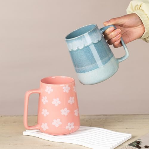 24 oz Large Ceramic Coffee mugs, Extra Large Cup, Big Handle (24 oz pink)