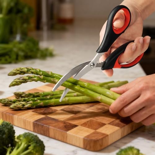 All Purpose Kitchen Shears with Protective Sheath, Heavy Duty 3 Pack Kitchen Scissors with Serrated Blade, Stainless Steel Cooking Scissors for Poultry, Food, Vegetables