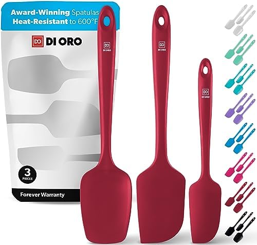 DI ORO Silicone Spatula Set - 600F Heat Resistant, 3-Pc Red