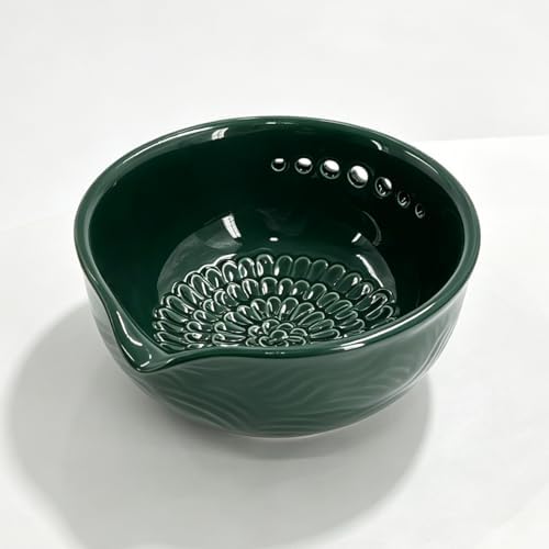 Grater Plate, 3 in 1 Handmade Tool Ceramic Bowl with Herb Stripper (Green)