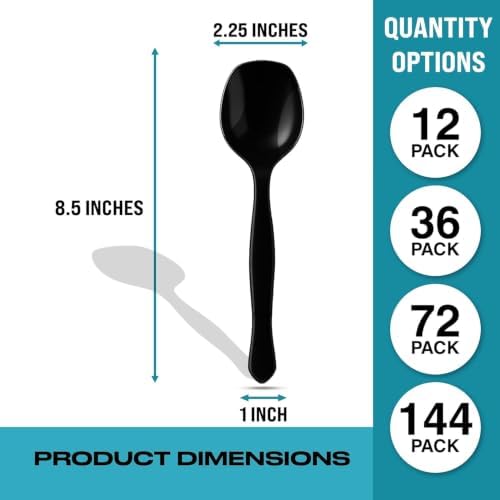 8.5" Black Plastic Serving Spoons for Buffet, Bulk 144 Count, Heavy Duty Disposable Spoon, Large Plastic Serving Utensils for Catering Supplies, Events, Party, Weddings & More – C&S Event Supply Co.
