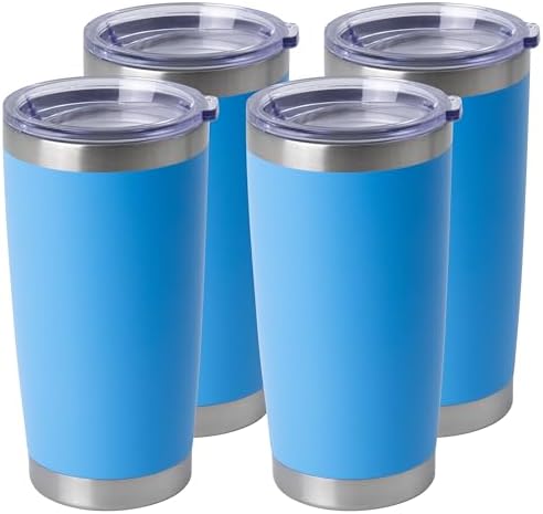 HASLE OUTFITTERS 20oz Stainless Steel Tumblers Bulk, Insulated Travel Cup with Lid, Double Wall Vacuum Coffee Mug for Cold & Hot Drinks 4 Pack, Royal Blue