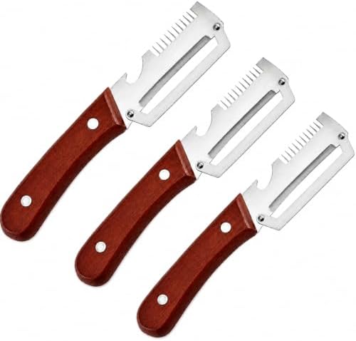 2.5mm Stainless Steel peeler with Wooden Handle - Shredding Knife or vegetables - Elite Multifunction vegetable & fruit Peeler knife - y-peeler for vegetables, Food Prep & Garnishing (3pcs)