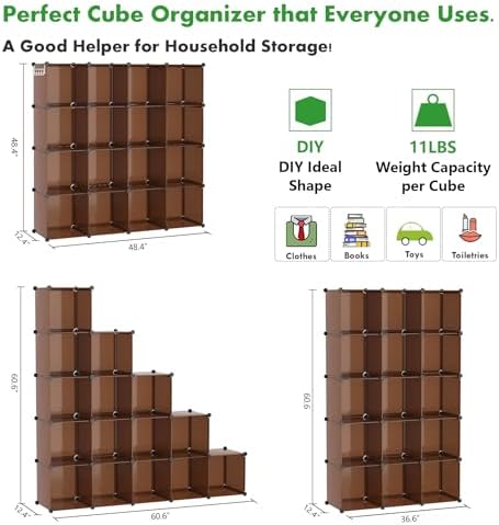 C&AHOME 16 Cube Storage Organizer Cube Shelves Units Storage Cubes, Brown