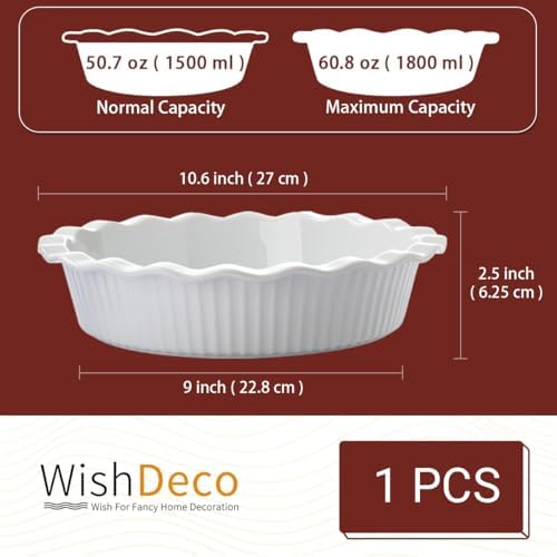 WishDeco Ceramic Pie Pan for Baking 9 Inch, Deep Round Pie Dish 50 oz