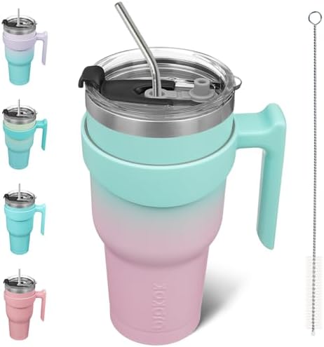 BJPKPK 40 oz Tumbler with Handle & Straw, Insulated Stainless Steel Mug