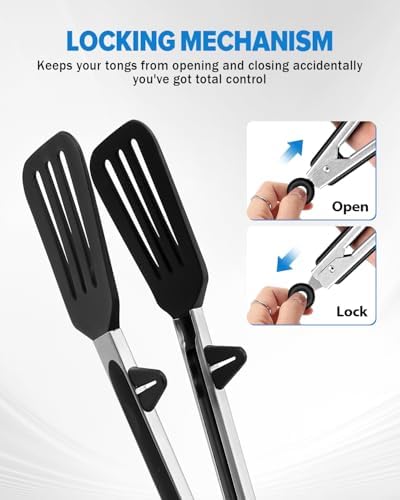 Kitchen Tongs for Cooking, Stainless Steel, Non Scratch Silicone Tip,3 Pack
