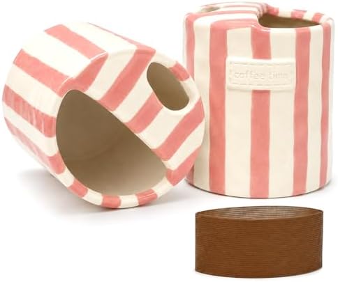 Ceramic Coffee Mug with Sip Hole, 12oz To Go Ceramic Mug Striped