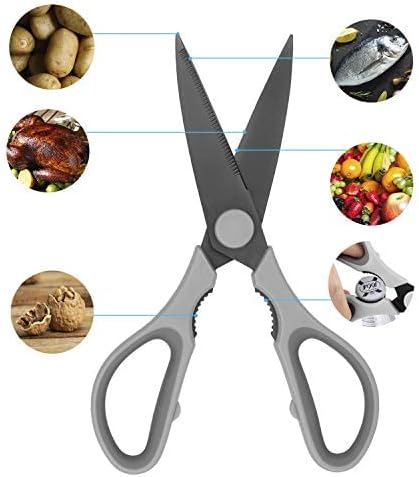 Country Kitchen Kitchen Scissors, Stainless Steel Kitchen Shears, Cooking Scissors for Cutting Meat, Chicken, Herbs and Produce with Blade Cover and Soft Grip Handles, Gray