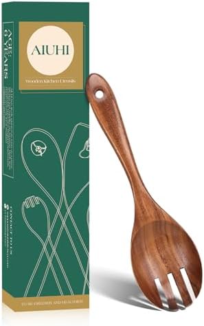 Wood Salad Serving Utensil, Wooden Salad Fork, Teak Wood Salad Server for Kitchen Cooking