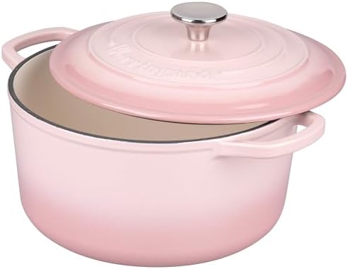 VORRINGARD Enameled Cast Iron Dutch Oven Pot with Lid, for Sourdough Bread Baking, Round Dutch Ovens, 6 Quart, Pink