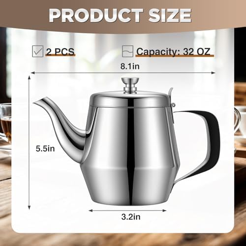 Yungyan 2 Pack Stainless Steel Teapot 32 oz Gooseneck Kettle for Stove