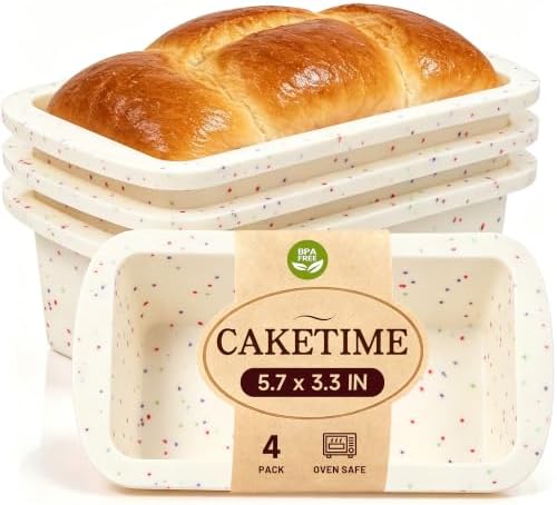 CAKETIME Silicone Mini Loaf Pans - Baking Pans Set for 5.7 x 3.3 Loaf