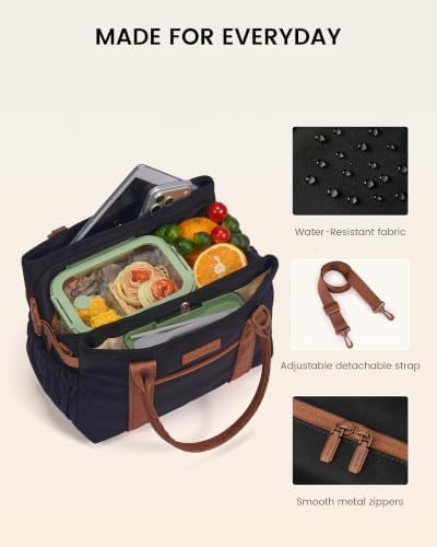 LOVEVOOK Insulated Lunch Bag Women with Triple Compartments & Bottle Holder