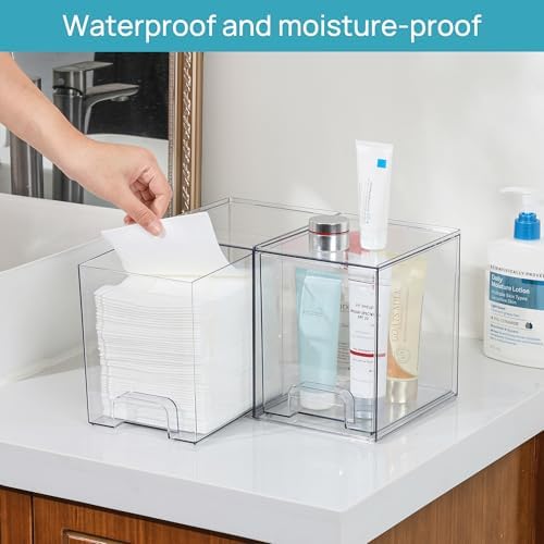 Vtopmart Clear Stackable Storage Drawers, 2 Pack Tall Plastic Organizers