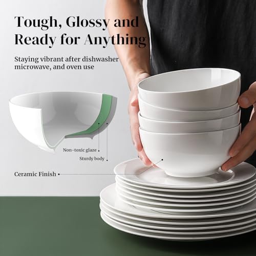 DOWAN 22 OZ White Ceramic Bowls Set of 4 - Perfect for Soup Bowls for Kitchen, Cereal Bowl, Ramen Bowl, Microwave Safe for Oatmeal, Fruit,Salad and Rice Bowl - Dishwasher & Microwave Safe