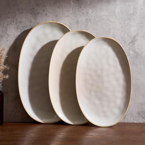 famiware Serving Platters Set of 3 Sizes - Oval, Cappuccino White