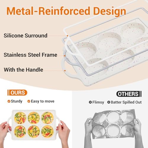 FUNBAKY Muffin Top Pan Non Stick, 3 Inch Metal Frame Silicone Egg Molds for breakfast sandwiches, Whoopie Pies, Egg Bites, English Muffins, 2 Pcs Confetti