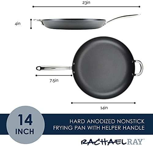 Rachael Ray 80089 Professional Hard Anodized Nonstick Frying/Fry Pan/Skillet with Helper Handle, 14 Inch - Gray