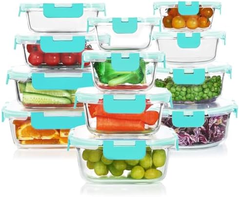 KOMUEE 24 Pieces Glass Food Storage Containers Set, Green