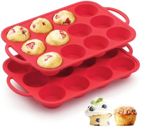 Redfly 2 Pack Silicone Muffin Pans for Baking with Metal Reinforced Frame