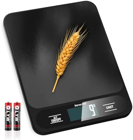 Food Scale, 22lb Ultra-Thin Digital Kitchen Scale, 1g/0.05oz Accuracy Ideal for Baking, Cooking, and Weight Loss Features 6 Measurement Units and LCD Display,Black,Easy to Clean, Batteries Included