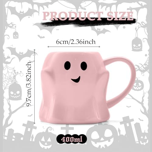 14 oz Halloween Ghost Coffee Mug - Cute Ceramic Ghost Pattern Ghostface Mug Coffee Cup Halloween Accessories Birthday Gifts for Kids Adult (pink)